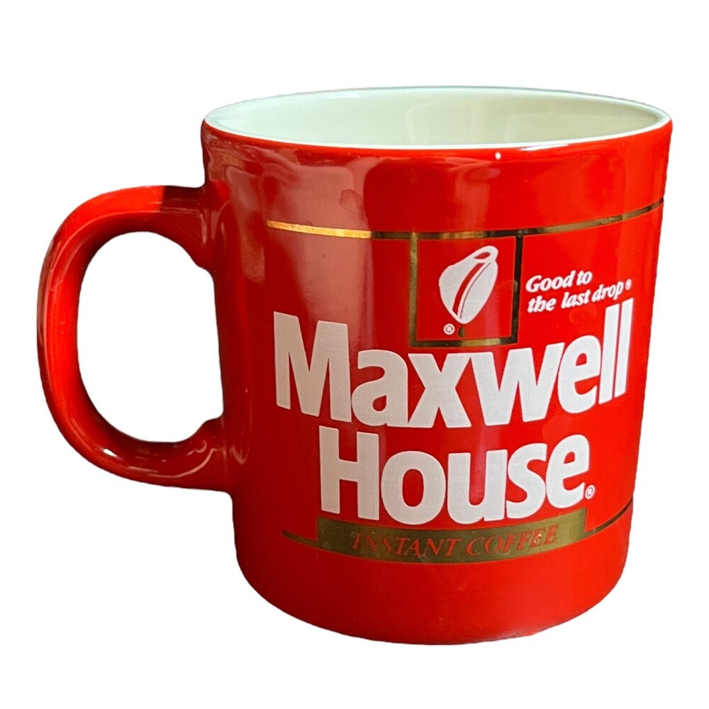 VTG 80s Maxwell House Instant Coffee Mug 10 oz. Tea Cup Red Gold Logo Promo Ad